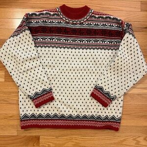 Vintage Lands End Womens Red and White Wool Nordic Sweater